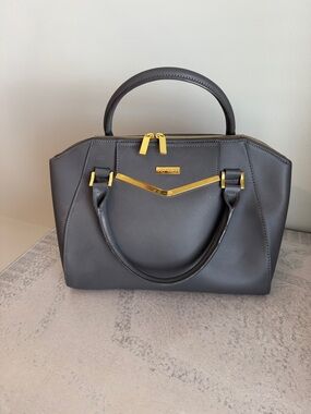 NWOT Joy & Iman Structured Top-Handle Satchel Bag in Charcoal with Gold Hardware